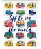 TOMOZ RV Shower Curtain for Camper Trailers Camping Bathroom, Off to See The World Retro Camper Trailer, Waterproof Stall Shower Curtain with Hooks Set 47x64 Inch