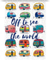 TOMOZ RV Shower Curtain for Camper Trailers Camping Bathroom, Off to See The World Retro Camper Trailer, Waterproof Stall Shower Curtain with Hooks Set 47x64 Inch