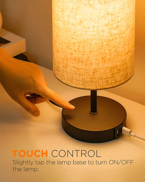 tomons Bedside Table Lamp, LED Desk Lamp with Dual USB Port, Touch Control Classic Desk Lamp for Bedroom Reading, LED Bulb Included