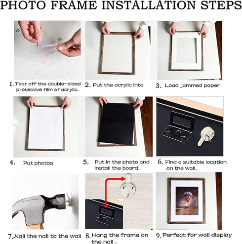 Decort 11x14 Picture Frame Set of 4 - Made to Display Pictures 8x10 with Mat or 11x14 Without Mat - Wide Molding - Pre-Installed Wall Mounting Hardware, Black