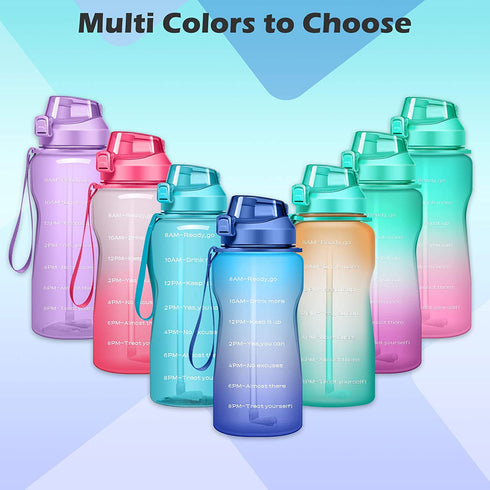 Ahape Gallon Motivational 64/100 oz Water Bottle with Time Marker & Straw, Large Daily Water Jug for Fitness Gym Outdoor Sports, Remind of All Day Hydration, Leak Proof, BPA Free (blue+purple, 100oz)