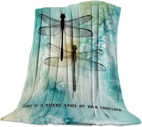 SODIKA Flannel Fleece Light Weight Luxurious Super Soft Cozy Fuzzy Throw Blanket for Couch Chair All Seasons,Love is A Nature Angel On Your Shoulder Ink Dtyle Dragonfly Painting 40"x50"