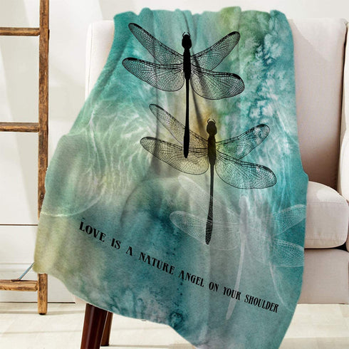 SODIKA Flannel Fleece Light Weight Luxurious Super Soft Cozy Fuzzy Throw Blanket for Couch Chair All Seasons,Love is A Nature Angel On Your Shoulder Ink Dtyle Dragonfly Painting 40"x50"