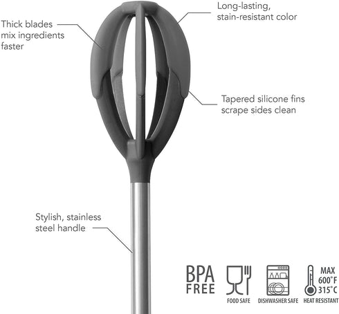 Tovolo Better Tool Silicone-Coated Quick-Mix Spatula Whisk Scraping Bowls Clean, Batter Hand Mixer & Cooking Utensil, BPA-Free & Dishwasher-Safe, 1 EA, Charcoal