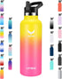 Vmini Water Bottle - Standard Mouth Stainless Steel & Vacuum Insulated Bottle, New Straw Lid with Wide Handle, Gradient Yellow+Pink & 22 oz
