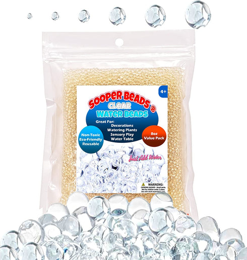SooperBeads 20,000 Vase Filler Beads Gems Water Growing Crystal Clear Translucent Gel Pearls For Vases, Wedding Centerpiece, Floral Decoration, Plants, Kids Sensory Play Water table activities (Clear)