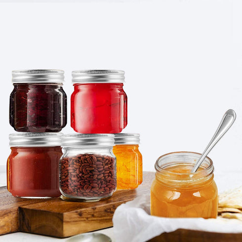 Regular-Mouth Mason Jars 8 oz 6 Pack, Glass Canning Jars with Metal Airtight Lids with Label Paper and a Pen, the Best Choice for Food Storage