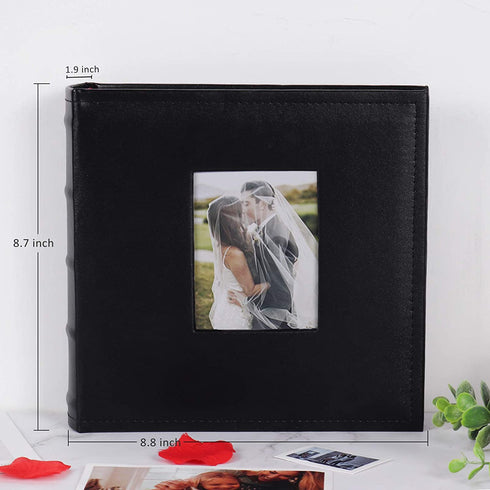 RECUTMS Photo Album 4x6 Hold 200 Pictures Pockets Premium Leather Cover Memo Record Family Photo Book Horizontal Photos Record Wedding Anniversary Baby Holiday Photo Albums(Black)