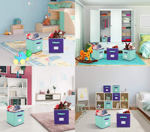 TQVAI Mix Color Foldable Storage Cubes 6 Pack Closet Bins Boxes with Label Holder Colorful Kid Toy Basket Bins - Mix Purple & Mint Green