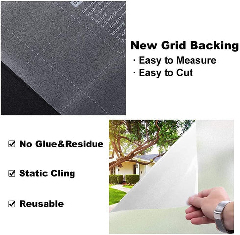 rabbitgoo Window Privacy Film, Frosted Glass Window Film, Removable Opaque Sun Blocking Glass Covering Non-Adhesives Static Cling Vinyl Decals for Bathroom, Matte Pure, 17.5" x 157"
