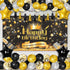 Birthday Decorations for Him 78 pcs Black and Gold Birthday Party Decoration for Men Boys Kids with Happy Birthday Backdrop Banner Balloons Star Foil Balloons Hanging Tassels