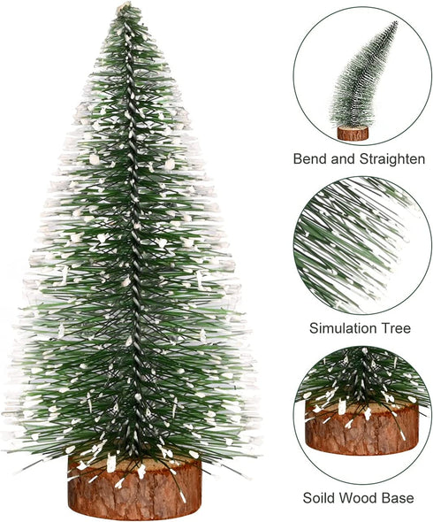 Bottle Brush Trees, Vlorart 4PCS Desktop Miniature Pine Tree Small Pine Tree with Wooden Bases Mini Christmas Bristle Brush Tree for Xmas Holiday Party Home Tabletop Tree Decor