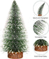 Bottle Brush Trees, Vlorart 4PCS Desktop Miniature Pine Tree Small Pine Tree with Wooden Bases Mini Christmas Bristle Brush Tree for Xmas Holiday Party Home Tabletop Tree Decor