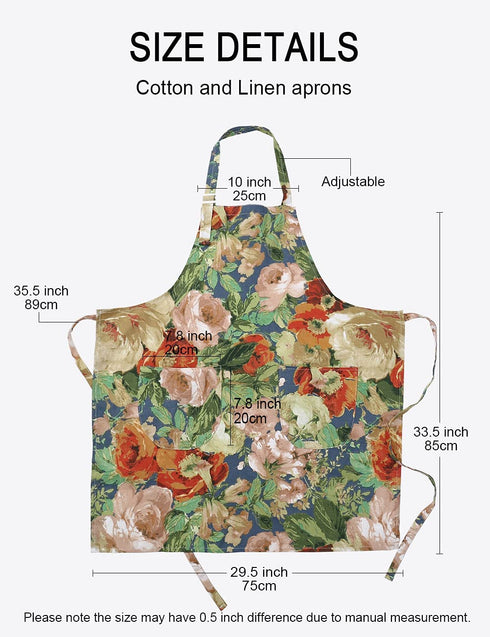 2 Pack Bib Aprons for Women Soft Cotton Linen Kitchen Cooking Chef Apron with Pockets Adjustable Machine Washable 002