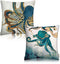 AOOPUC Marine Octopus Nautical Cushion Cover Throw Pillow Covers Set of 2 Outdoor Sofa Decor Squid Sea Animals Teal Golden Pillow Cases Cotton 18 X 18 Inches Square for Couch Sofa Bedroom Chair