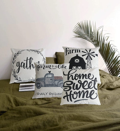 Onivein Farmhouse Sayings Pillow Covers 20x20 Inch Set of 4 Farmhouse Throw Pillow Covers Farm Windmill Truck Sweet Home Farm Throw Pillow Covers Linen Rustic Farm Pillow Case for Home Decor