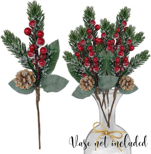 Pine Snowy Flower Picks 10 PiecesSnow Flocked Red Holly Berry Pine Cone Holiday Floral Sprays Decoration 11 Inch Flexible Stems DIY for Christmas Crafts Party Festive Home D©cor€¦