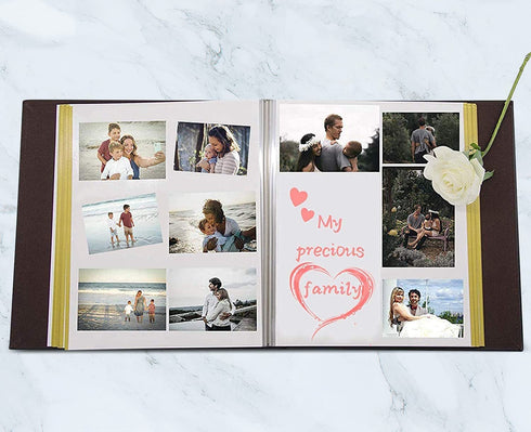 Golden State Art, Self Adhesive Magnetic Photo Album, Self-Stick Albums Holds 3X5, 4X6, 5X7, 6X8, 8X10 DIY Photos-10.6 x 11.4 Inch (Leather Black, 40 Pages, with Front Cover Opening)