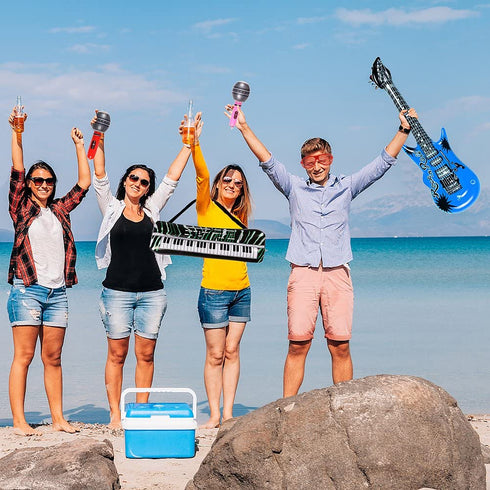 20 Pack Inflatable Rock Star Toy Set Music Instruments Party Props 6 Inflatable Guitars, 6 Inflatable Microphones, 6 Shutter Shading Glasses, 1 Inflatable Piano and 1 Inflatable Saxophone