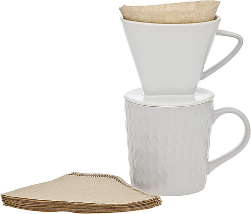 Godinger Pour Over Coffee Maker Dripper and Coffee Mug Brew Set, Bone China - 14oz