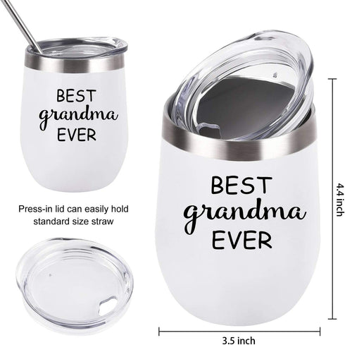Cpskup Best Ever Grandma and Grandpa Stainless Steel Insulated Wine Tumbler with Lid, Grandparents Christmas Gifts Ideas for Grandma and Grandpa from Grandkids Grandchildren(12 oz, Black and White)