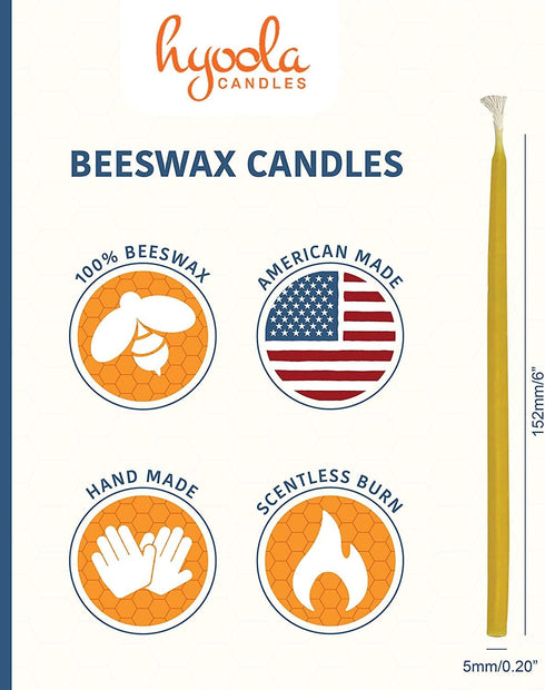 Hyoola Beeswax Birthday Candles 50 Pack - Natural Dripless Decorative Candles with Long Lasting Burn Elegant Taper Design, Soothing Scent 6? Tall Handmade in The USA
