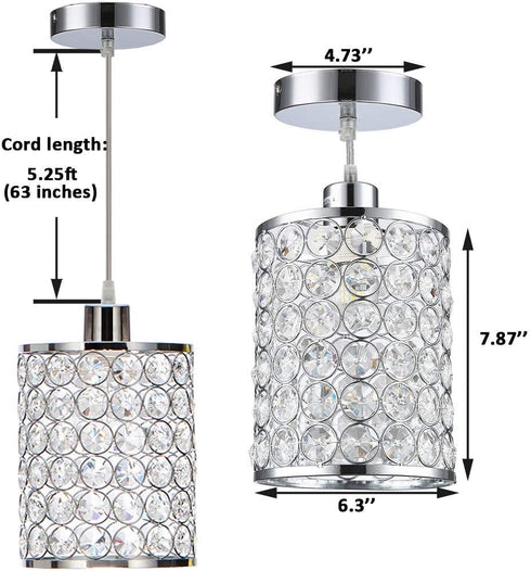 Cuaulans 1 Pack Modern Chrome Crystal Ceiling Pendant Light Fixture, Adjustable Pendant Lighting for Kitchen Island Window Dining Room Bedroom