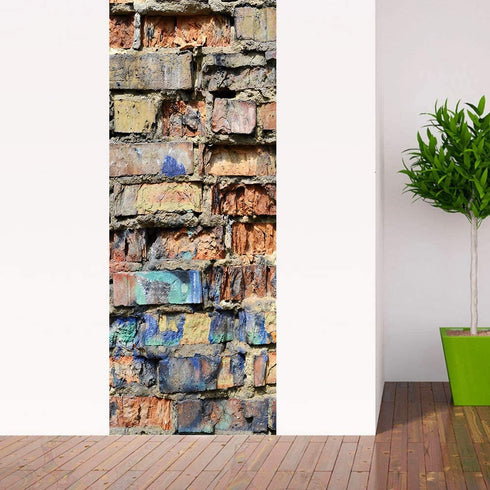 MISSSIXTY 3D Door Wall Mural Wallpaper Stickers Vinyl Removable Decals for Home Decoration 30.3" x 78.7" (Broken Bricks)