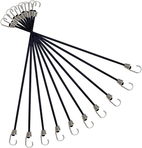 10 Pack Mini Bungee Cords with Hooks, 9 Inch Rubber Stretchy Bungee Cords with Carabiner Hooks for Camping, Tools, Tarps (Black)