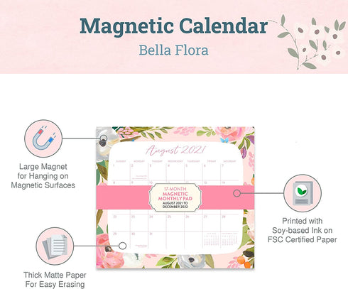 2022 Calendar, Monthly Planner Desk Pad and Magnetic Calendar for Fridge, Tear Away Desk Calendar, Bella Flora