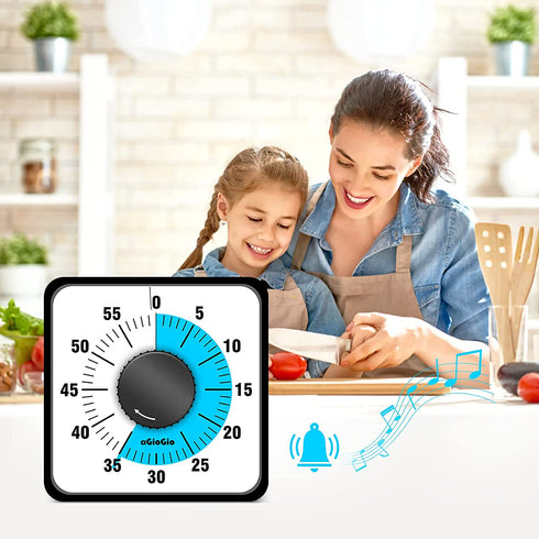 aGIOGIO 60-Minute Visual Countdown Timer,7.5 Inch Oversize Classroom Visual Timer for Kids and Adults, Mechanical Kitchen Timer Clock with Magnetic Backing (Blue, Square)