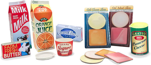 Melissa & Doug Fridge Groceries Play Food Cartons (8 pieces) - Pretend Food, Wooden Toy Groceries, Pretend Play Grocery Shopping For Kids Ages 3+