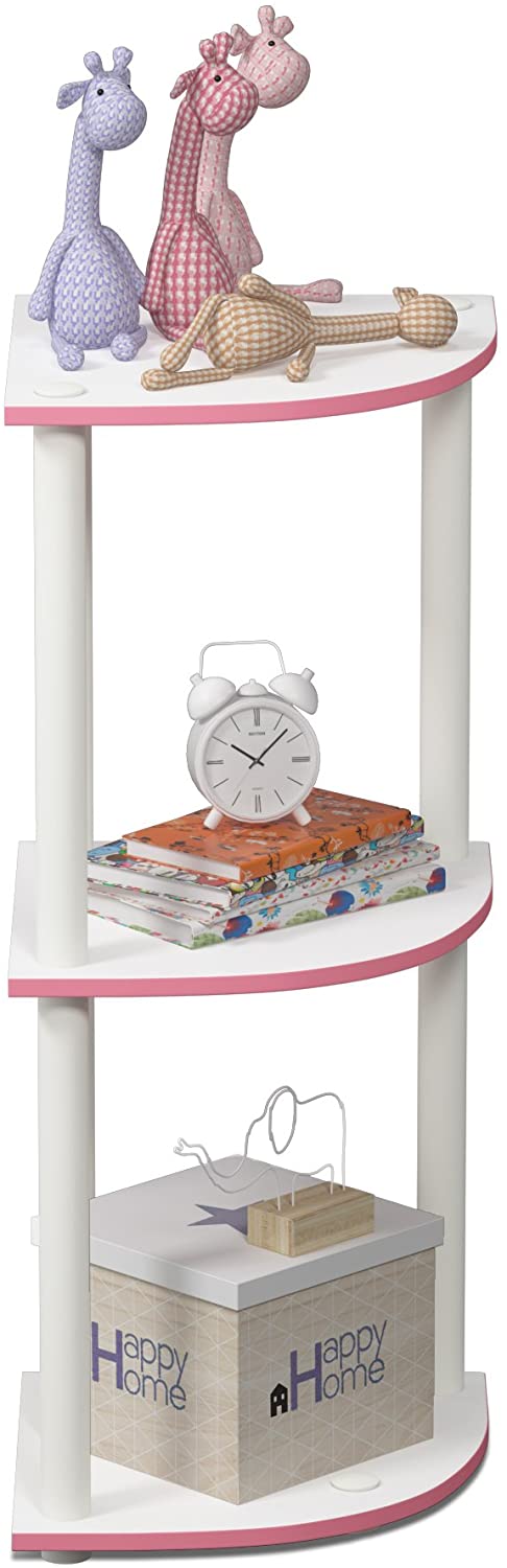 Furinno Turn-N-Tube 3-Tier Reversible Corner Display Rack Multipurpose Shelving Unit, Pink/White