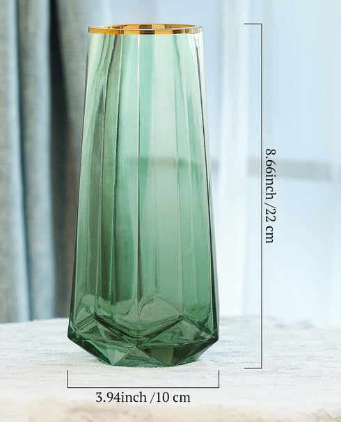 Luxspire Tall Glass Vase for Flowers,Large Clear Vase Morden Ins Style,Crystal Vases Flowers Hand Blown Glass Home Decoration Living Room Office Bathroom Decor,8.7 Inch,Green