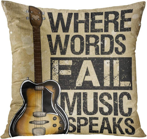 ArtSocket Set of 4 Throw Pillow Covers Guitar Music Speaks Messenger Electric Musician Where Words Fail Spruce Top Acoustic Decorative Pillow Cases Home Decor Square 18x18 Inches Pillowcases