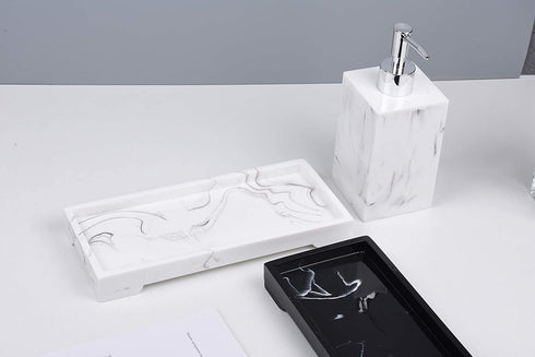 Mightree Vanity Tray Toilet Tank Tray, White Elegant Marble Pattern Bathtub Tray, Vanity Bathroom Organizer for Collect Small Things, Make-up Desk Tray, Resin Dresser Jewelry Tray, Small Size