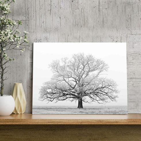Winter Tree Canvas Print Artwork: Grey & White Landscape Print Wall Art for Bathroom (16'' x 12'')