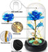 Valentines Day Gifts for Women, Birthday Gifts Thanksgiving Gifts Forever Preserved Rose Flower Gifts Beauty and The Beast Rose in Glass Dome with Warm Light, Unique Gift for Her Women Mom (Blue)