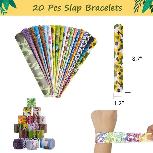 64 Pcs Jungle Safari Party Favors - Safari Birthday Party Supplies with Felt Animal Masks for Kids, Slap Bracelets, Keychains, Temporary Tattoos - Safari Birthday Decorations for Goodie Bag Fillers