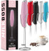 Zulay Pro Milk Frother Handheld With Upgraded Holster Stand - Powerful Coffee Frother Electric Handheld Mixer & Foam Maker - Battery Operated Frother For Coffee, Lattes, Matcha & More (Pink)