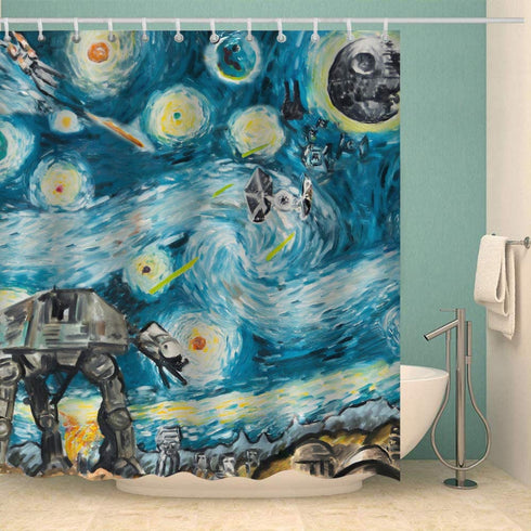 Necky Jennifer Starry Night Attack of Clones Thick Heavy Waterproof Fabric Shower Curtain 12 Holes for Bathroom Decor - 66x72 Inches