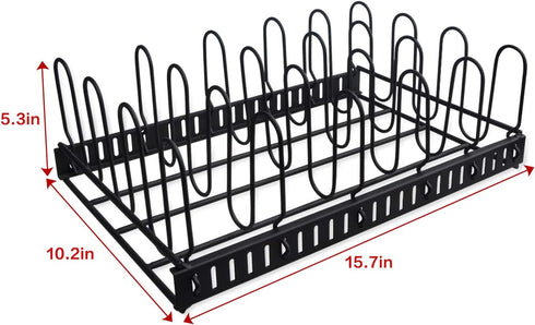 Metal Food Container Lid Organizer&Adjustable 6 Dividers Storage Container Lid Holder Rack for Cabinets, Cupboards, Pantry Shelves, Drawers to Keep Kitchen Tidy,Black(Patent Pending)