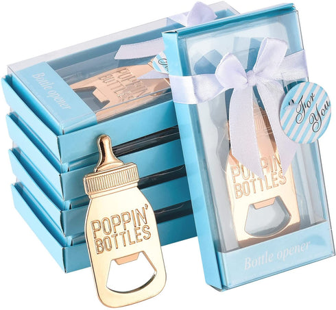 Yuokwer 12pcs Bottle Opener Baby Shower Favor for Guest,Rose Gold Feeding Bottle Opener Wedding Favors Baby Shower Giveaways Gift to Guest, Party Favors Gift & Party Decorations Supplies (Blue, 12)