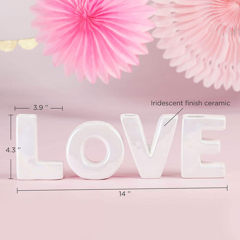 Kate Aspen Iridescent Love Ceramic Bud Set of 4 Vase, One Size, White