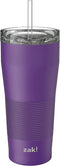 Zak Designs Lynden 28 oz Vacuum Insulated 18/8 Stainless Steel Travel Tumbler with Splash-Proof Lid, Includes Reusable Plastic Straw and Fits in Car Cup Holders, Viola