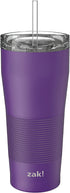 Zak Designs Lynden 28 oz Vacuum Insulated 18/8 Stainless Steel Travel Tumbler with Splash-Proof Lid, Includes Reusable Plastic Straw and Fits in Car Cup Holders, Viola