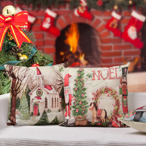 Hlonon Christmas Decorations Christmas Pillow Covers 20 x 20 Inches Set of 4 - Xmas Series Cushion Pillow Cover Custom Zippered Square Pillowcase