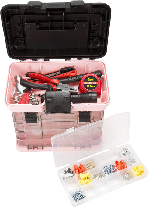 Pink Tool Box Durable Tackle Box Organizer with 4 Compartments for Hardware, Fishing Tackle, Beads, Hair Accessories and More by Stalwart