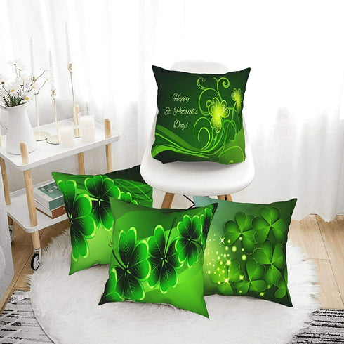 Throw Pillow Covers 20"X20", Happy Saint Patricks Day Clover Decorative Pillow Covers Set of 4