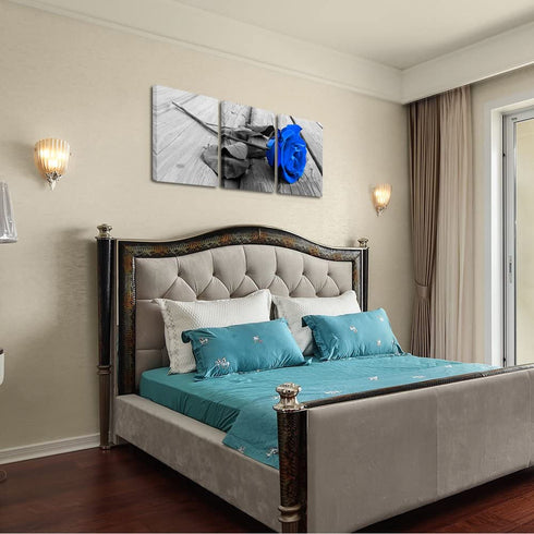 Flower Painting Family Wall Decor for Living Room 3 Pieces Floral Canvas Wall Art Modern Blue Rose Picture Print Bedroom Bathroom Kitchen Home Decoration Artwork